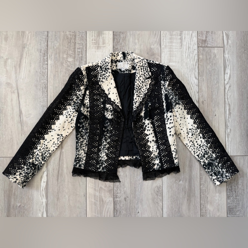 Alberto Makali Western Contrast Netural Lace Quiet Luxury Blazer size 8 (medium) - Picture 2 of 12